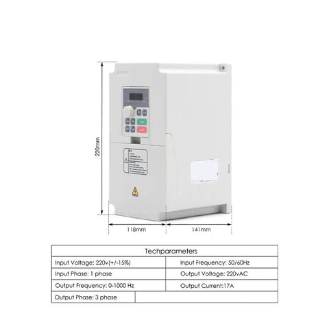 Side view of inverter for CNC Air Cooled Spindle Motor 3.5KW 220V 380V ER25 With Ceramic Ball Bearings, 18000 RPM