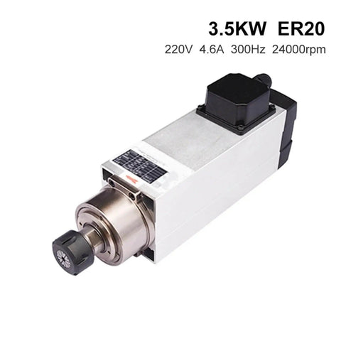 3.5kW ER20 Square CNC Spindle Motor, Air Cooled, 18000 RPM, 4 Bearing High Speed Spindle, Dual Voltage 220V 380V, front view
