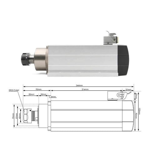 3.5KW ER25 Air Cooled Spindle Motor Bearings With Or Without Flange 380V for CNC Milling Machines design diagram