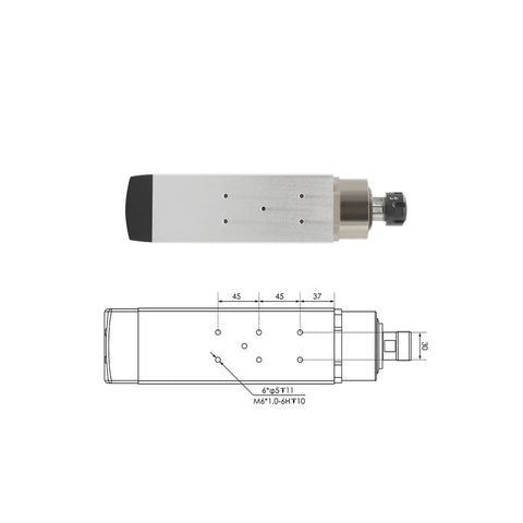 Beefed Up 3.5kW ER25 air cooled CNC spindle motor with ceramic ball bearings, diagram showing dual voltage 220V/380V and square spindle design