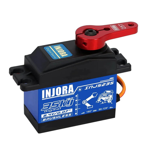 35KG Brushless Waterproof High Voltage Servo Motor High Torque Digital Servo for RC Car Model with blue casing and red arm