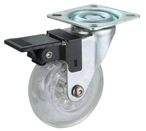 35mm Caster Wheel 44 pounds Swivel and Upper Brake Polyurethane Top Plate - VXB Ball Bearings