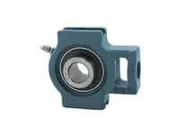 35mm Medium Set Screw Take-Up Unit, Single Pillow Block Housing for Sealed Ball Bearing, side view, metal construction