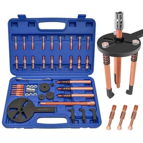 36-in-1 Bearing Puller Set, Inner Bearing Puller Separator Kit in a blue case with tools displayed, Blind Hole Bearing Removal Tool Gear Puller