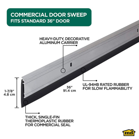 All-Season Door Sweep, Heavy Duty Aluminum, Ideal for Residential & Commercial Use, Easy Installation with Heavy Rubber Seal, 36 Inch, Silver