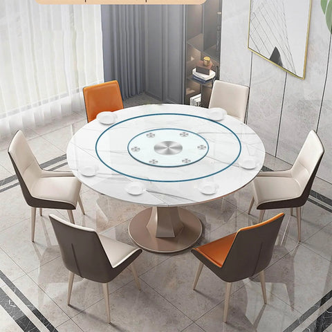 Dining table setting with 36 Inch Heavy Duty Lazy Susan Turntable with Extra Thick 1/3 Inch Tempered Glass for banquets and elegant sharing.