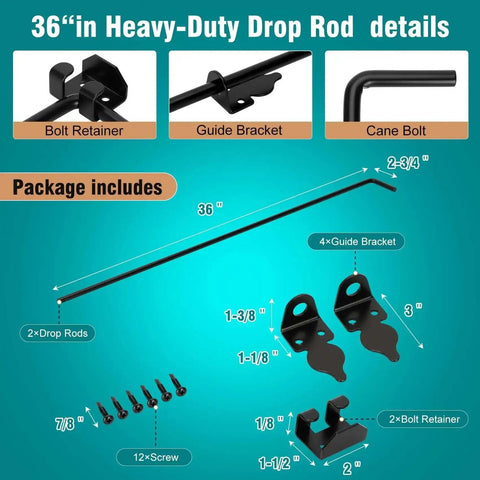 36 Inch Heavy Duty Gate Drop Rod Two Pack Built Tough Black Solid Steel Cane Bolt Gate Latch For Wooden Fences Easy To Install