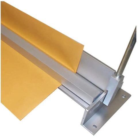 36 Inch Sheet Metal Bending Brake Tool For Roofing And Trim Bench Top Bender in action bending metal with C clamp not included
