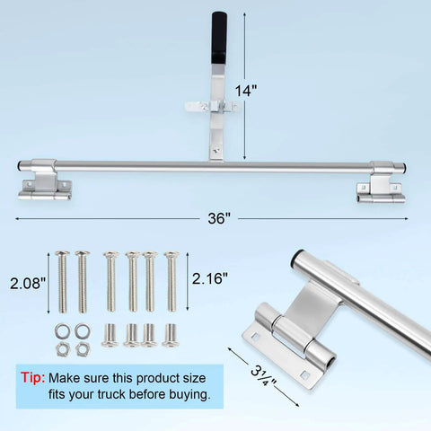 Durable steel cam bar lock with zinc plating, 36-inch, showing included mounting hardware and dimensions for trailer doors.