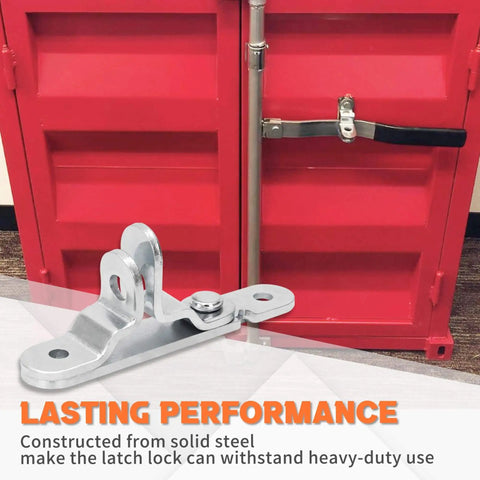 Durable 36 inch trailer door latch with forged steel construction installed on a red enclosed trailer door