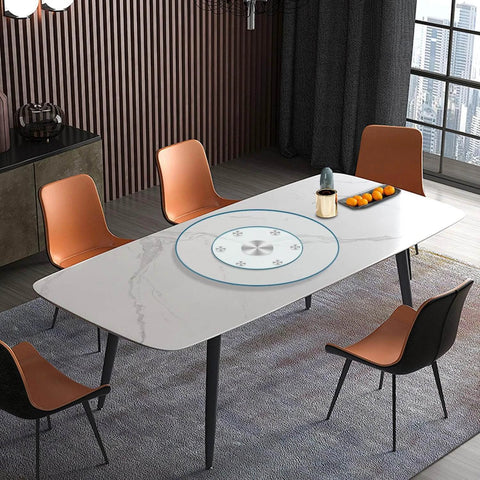 Dining room with 36 Inch Heavy Duty Lazy Susan Turntable with Extra Thick 1/3 Inch Tempered Glass Silent Smooth Swivel Anti Tip Design.