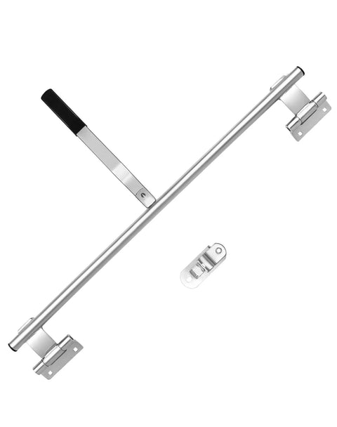Durable 36 inch zinc plated cam bar lock for cargo trailers with rubber grip handle, mounting hardware, and hinge view.
