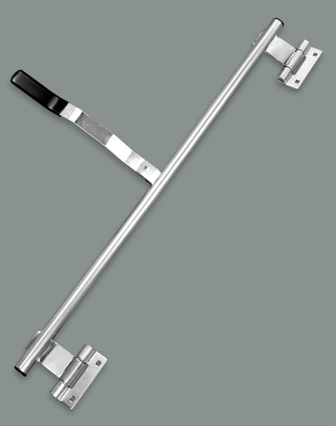 Durable 36 Inch Zinc Plated Cam Bar Latch for Trailers with rubber grip handle viewed from above on a flat surface.