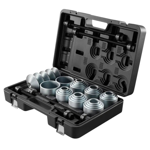 36 Piece Pull And Press Sleeve Kit With Carrying Case For Removing And Installing Bushings Bearings And Seals Compatible With Cars LCVs And HGV Engines Durable Steel Spindles For Professional Workshop Use displayed in open black case