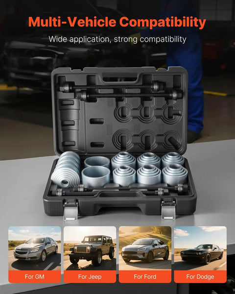 36 Piece Pull And Press Sleeve Kit With Carrying Case for removing and installing bushings and bearings in cars on display