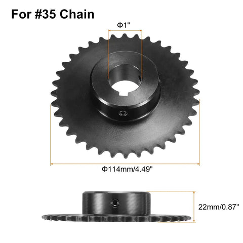 36 Tooth Chain Sprocket B Type for 1 Inch Bore, Single Strand Roller Chain, Carbon Steel With Keyway And Set Screws, Black Oxide Finish