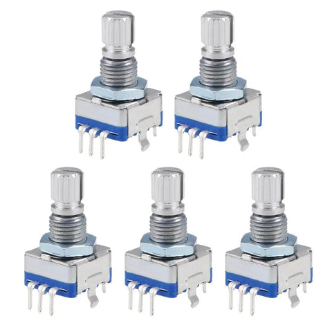 Pack of five 360 Degree Rotary Encoder Code Switch Digital Potentiometer EC11 with five pins and 15mm shaft for DIY electronics