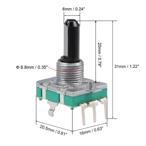 360 Degree Rotary Encoder Switch With Digital Potentiometer, 5 Pins, D Shaft, 11mm Height, 6mm Shaft Diameter