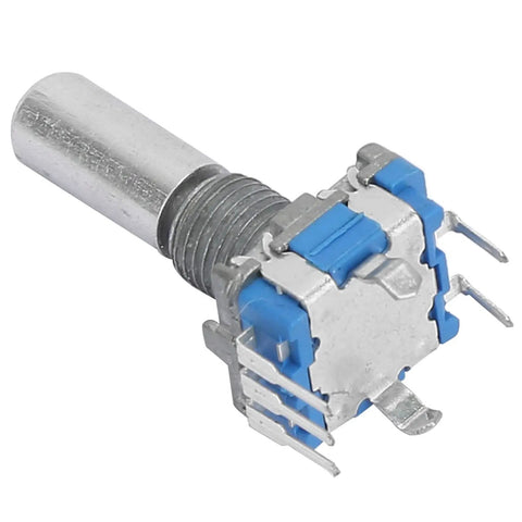 Close-up of a single unit from the 10 Pack Rotary Encoder With 360 Degree Spin Code Switch And Push Button 5 Pin Digital Potentiometer