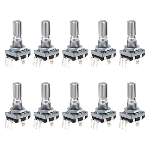 10-pack of 360 degree rotary encoder with code switch and digital potentiometer, 14mm shaft, 5 pins, 5V logic, size 15mm x 12mm x 31mm