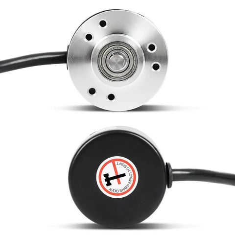 Front and back view of Incremental Optical Rotary Encoder For Arduino With 360 Pulses Per Revolution AB Quadrature Wide Voltage 5 To 24V DC 6mm Shaft