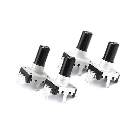 Four EC12 Rotary Encoder With Switch 360 Degree 24 Pulse Digital Potentiometer 5V 3 Pins 6mm Shaft audio encoders arranged side by side