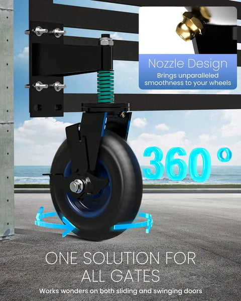 2 Pack 8 Inch Fence Gate Wheels With 360 Degree Rotation Spring Loaded Heavy Duty Gate Caster For Metal Tube Gates.