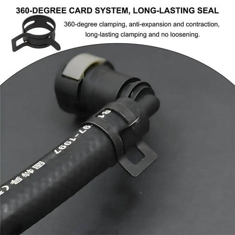 Close-up of 20 Pack 1/2 Inch ID Spring Band Hose Clamps, 12mm Manganese Steel Low Pressure Clips installed on a hose