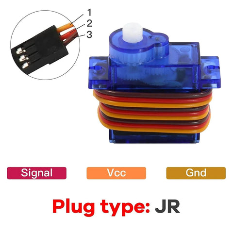 360 Degree Continuous Rotation Micro Servo Motor 9g Servo showing JR plug and wiring details