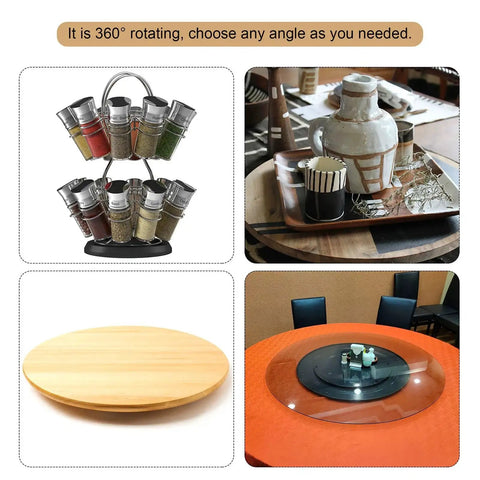 12 Inch Rotating Swivel Turntable With Steel Ball Bearings For Kitchen Corner Cabinets, white base and spice rack display