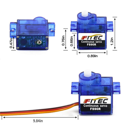 360 Degree Continuous Rotation Micro Servo Motor 9g Servo for RC Helicopter Airplane Car Boat Robot Controls, front and side view