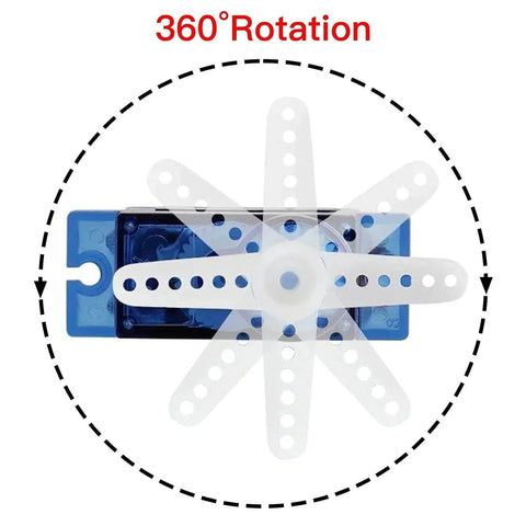 360 Degree Continuous Rotation Micro Servo Motor 9g Servo for RC Helicopter Airplane Car Boat Robot Controls shown with rotation