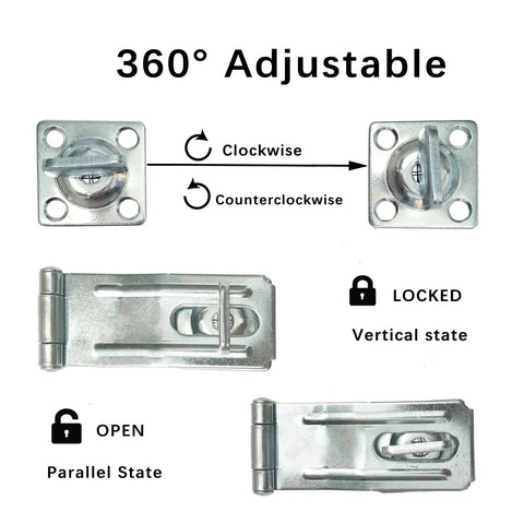 Three And One Half Inch Swivel Safety Hasp Latch With Twist Knob, 360 Degree Rotation, Lockable For Fence Gates And Cabin Doors