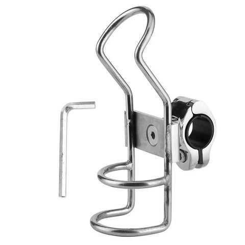 Stainless steel boat fishing rod holder with rail-mount clamp and locking mechanism
