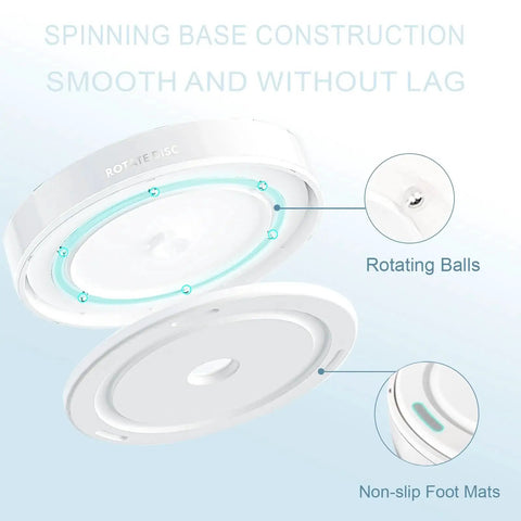 Underside view of 360 Degree Rotating Makeup Organizer with rotating balls and non-slip foot mats, white.