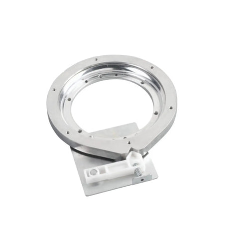 Close-up of metal swivel bearings for 32 Inch Kidney Shaped Wood Lazy Susan with 360 Degree Swivel Bearings for in cabinet kitchen organization.