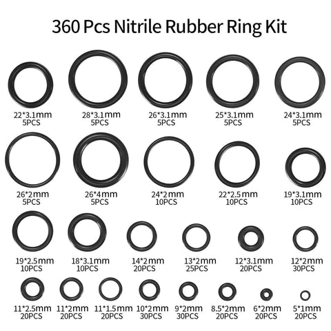 360 Pcs O Ring And Washer All In One Set With 24 Sizes In Black Rubber Seals For Pressure Washers Faucets Hoses Automotive