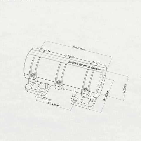 Technical drawing of 3800RPM Electric Motor, Vibration Motor, DC 12V Vibrating Motor 10W Carbon Brush Motor for massage chairs.