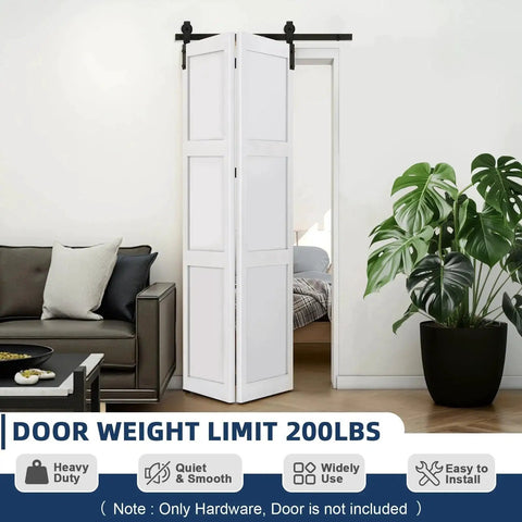36 Inch Bifold Sliding Barn Door Hardware Track Kit for Two 16 Inch Bi Fold Closet Doors installed in living room