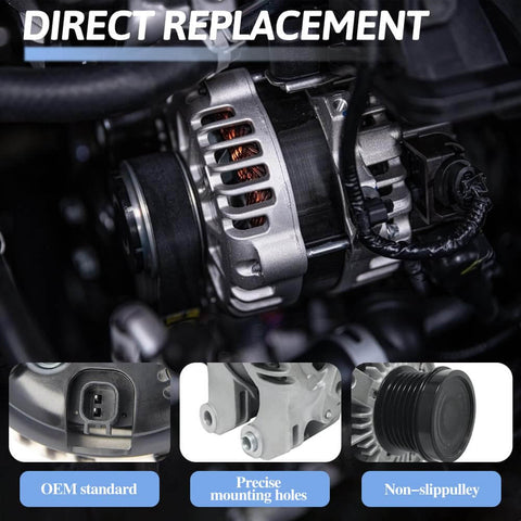Close-up of 3.6L V6 Alternator Compatible With Popular American Full Size Cars And SUVs 2011 Through 2023 180A 4801778AF OE Replacement