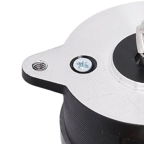 Close-up of 2 Phase 1.8 Step Angle Round Stepper Motor DC2.4V 1A 36mm showing mounting holes and metal components.