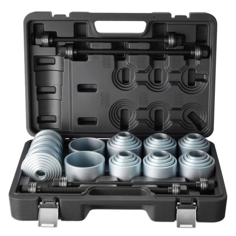 36 Piece Pull And Press Sleeve Kit with carrying case, durable steel spindles, for removing and installing bushings, bearings, and seals