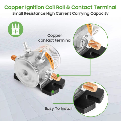 Copper contacts of a 36 Volt Golf Cart Solenoid With Four Terminals For TXT Marathon Medalist Electric Models Heavy Duty 70 Series