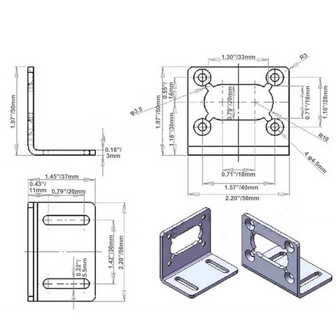 370 Mounting Bracket with Screw Worm Gear Motor Fixed Fastener DIY Parts DC Motor Holder (Single-Side Bracket) technical drawing