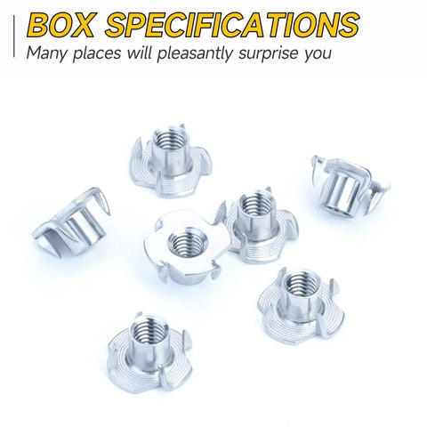 50 Pack Three Eighths Sixteen Four Jaw Tee Nuts For Bolts And Stem Casters Zinc Plated Steel Threaded Inserts For Woodworking