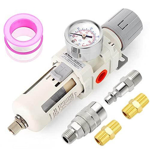 3/8" NPT Air Filter Pressure Regulator Combo Piggyback, Air Tool Compressor Filter - Gauge AW3000-03
