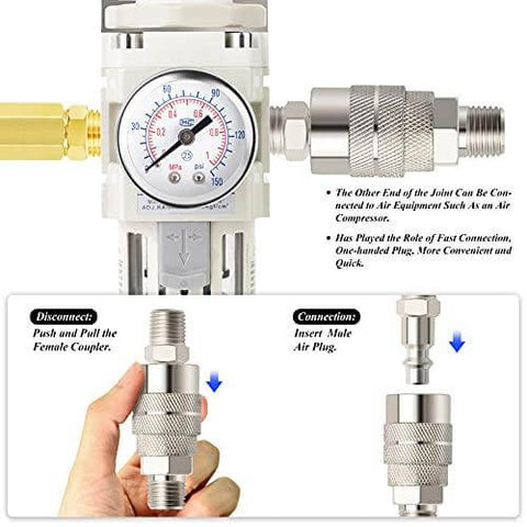 3/8" NPT Air Filter Pressure Regulator Combo Piggyback, Air Tool Compressor Filter - Gauge AW3000-03