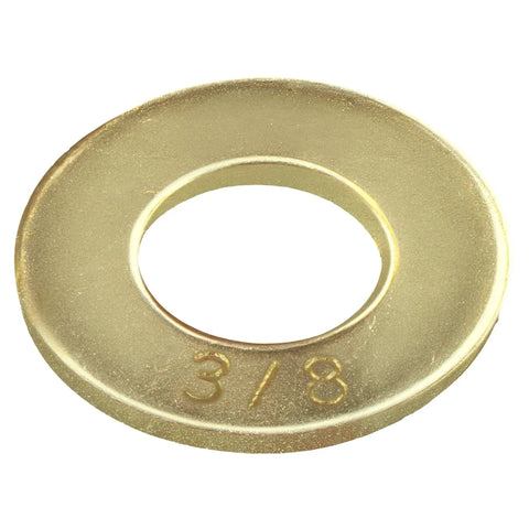 3/8 Inch Grade 8 SAE Flat Washer Thru Hardened Yellow Zinc close-up view