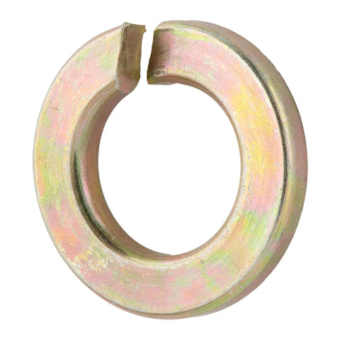 Close-up of 3/8 Inch Grade 8 Split Lock Washer, thru-hardened steel with yellow zinc finish.