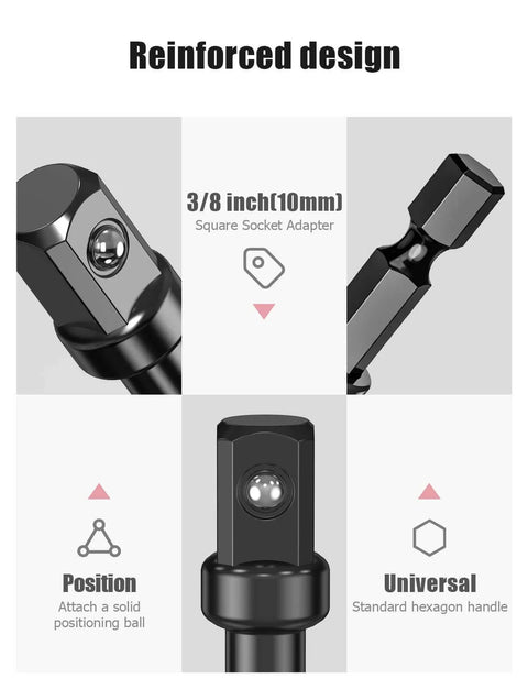 Image showing reinforced design of 3/8 Impact Adapter, 4 Pack Socket Adapter 1/4 Inch to 3/8 Socket Adapter Kit for impact driver
